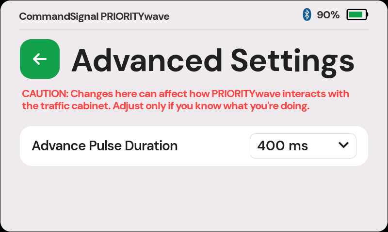 Advanced Settings screen with a caution notice