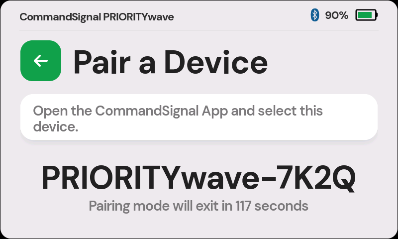 Bluetooth pairing screen