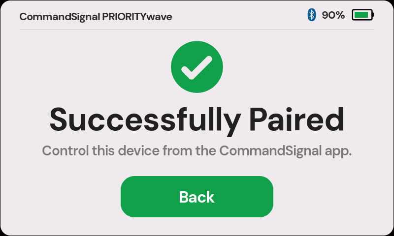 Bluetooth pairing success screen