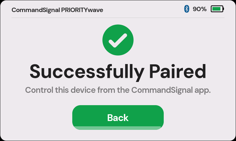 Bluetooth pairing success screen