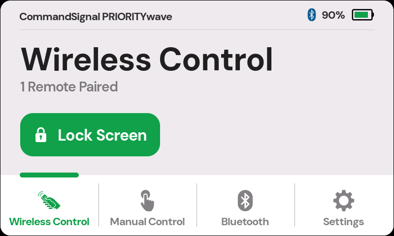 PRIORITYwave status bar showing Bluetooth, battery percentage, and battery icon