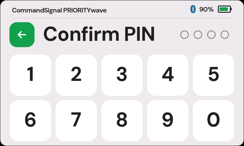 Confirm PIN screen